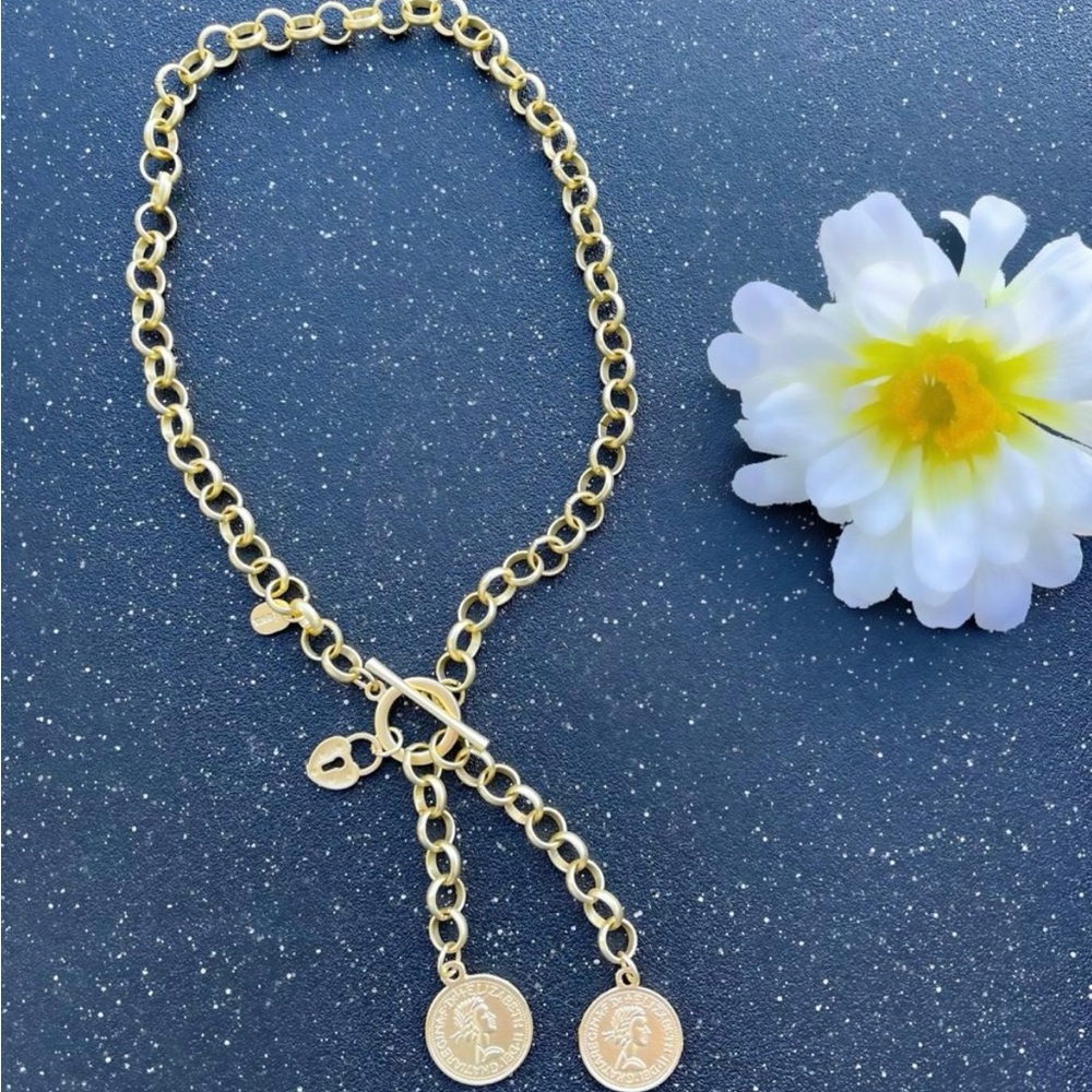 Gold Coin Drop Toggle Necklace - Women Jewelry